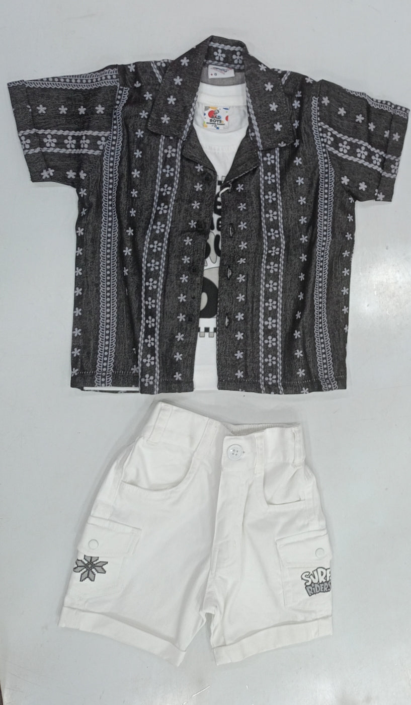 Boys 3-Piece Shirt T-Shirt Shorts Set (1–5Y)