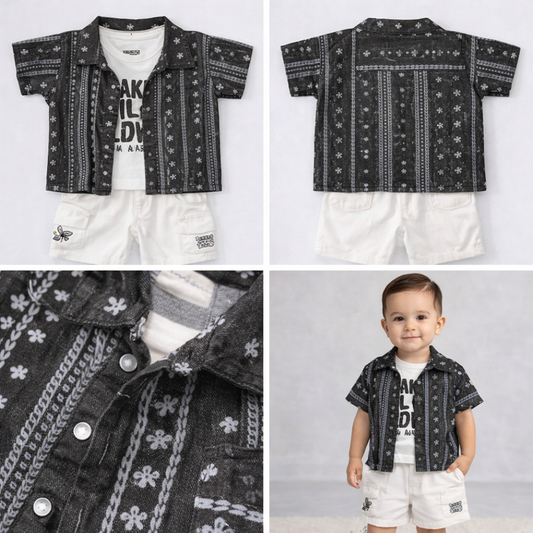 Boys 3-Piece Shirt T-Shirt Shorts Set (1–5Y)