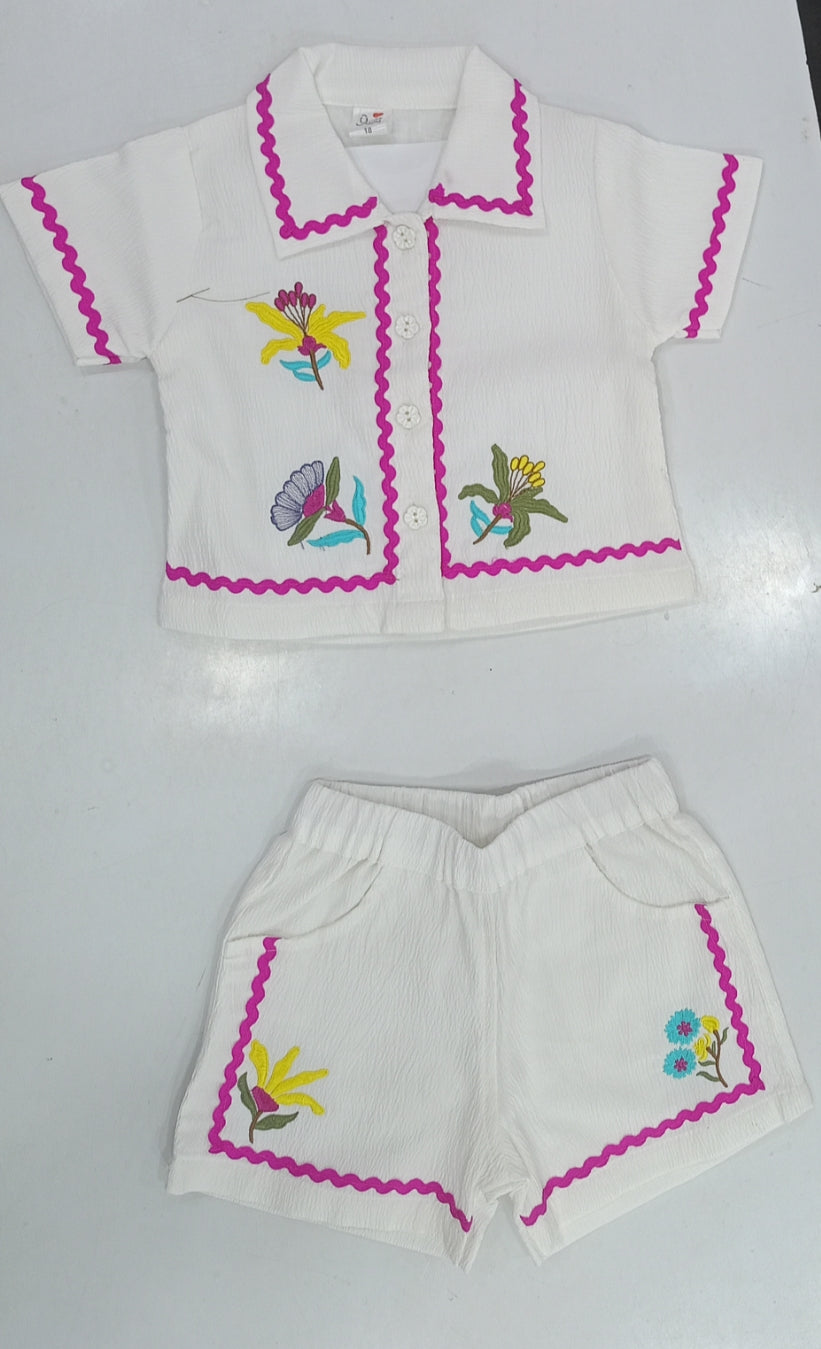 Girls Embroidered Shirt Shorts Set (1–4Y)
