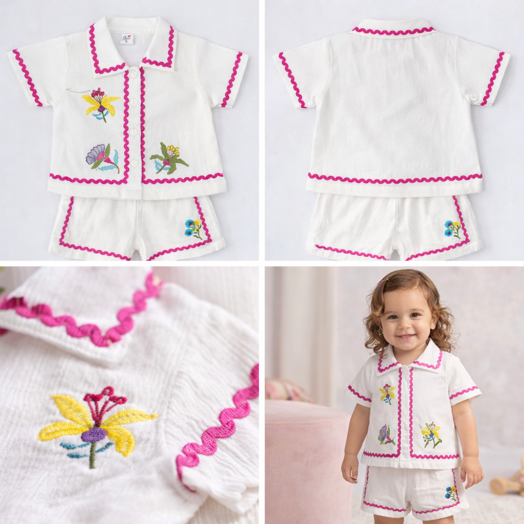 Girls Embroidered Shirt Shorts Set (1–4Y)