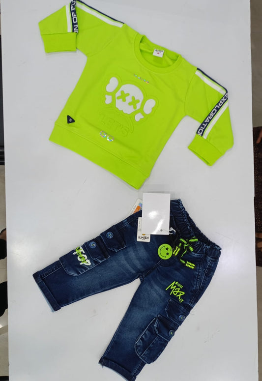 Boys Neon Green  with Denim Pants