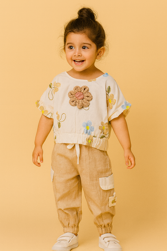 Floral Embroidery Girls Co-ord Set – 1 to 7 Years
