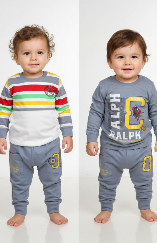Boys Striped & Graphic Printed Sweatshirt with Jogger Pants Set (4–6 Years)