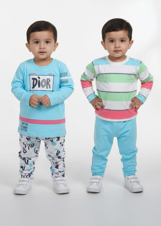 Boys Printed & Striped Nightwear Set – Pack of 2 (4–6 Years)