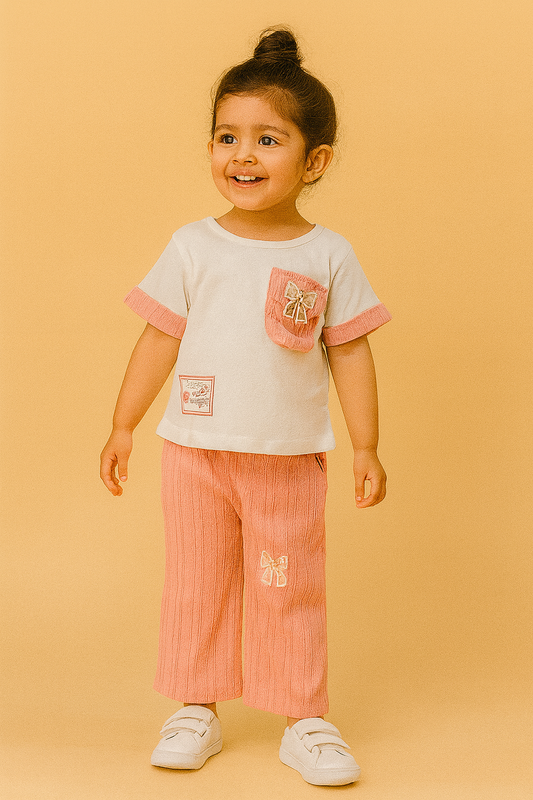 Stylish Bow Patch Co-Ord Set for Girls (1–7 Years)