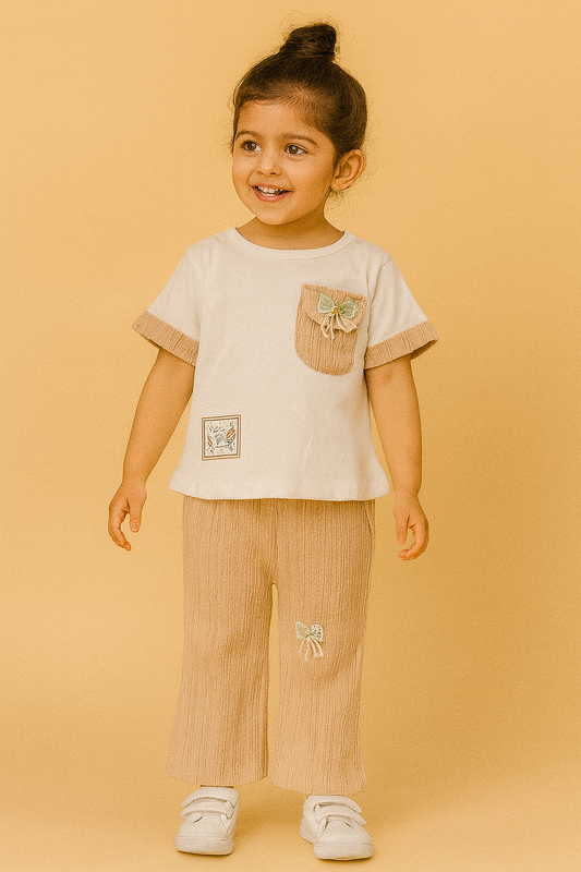 Stylish Bow Patch Co-Ord Set for Girls (1–7 Years)
