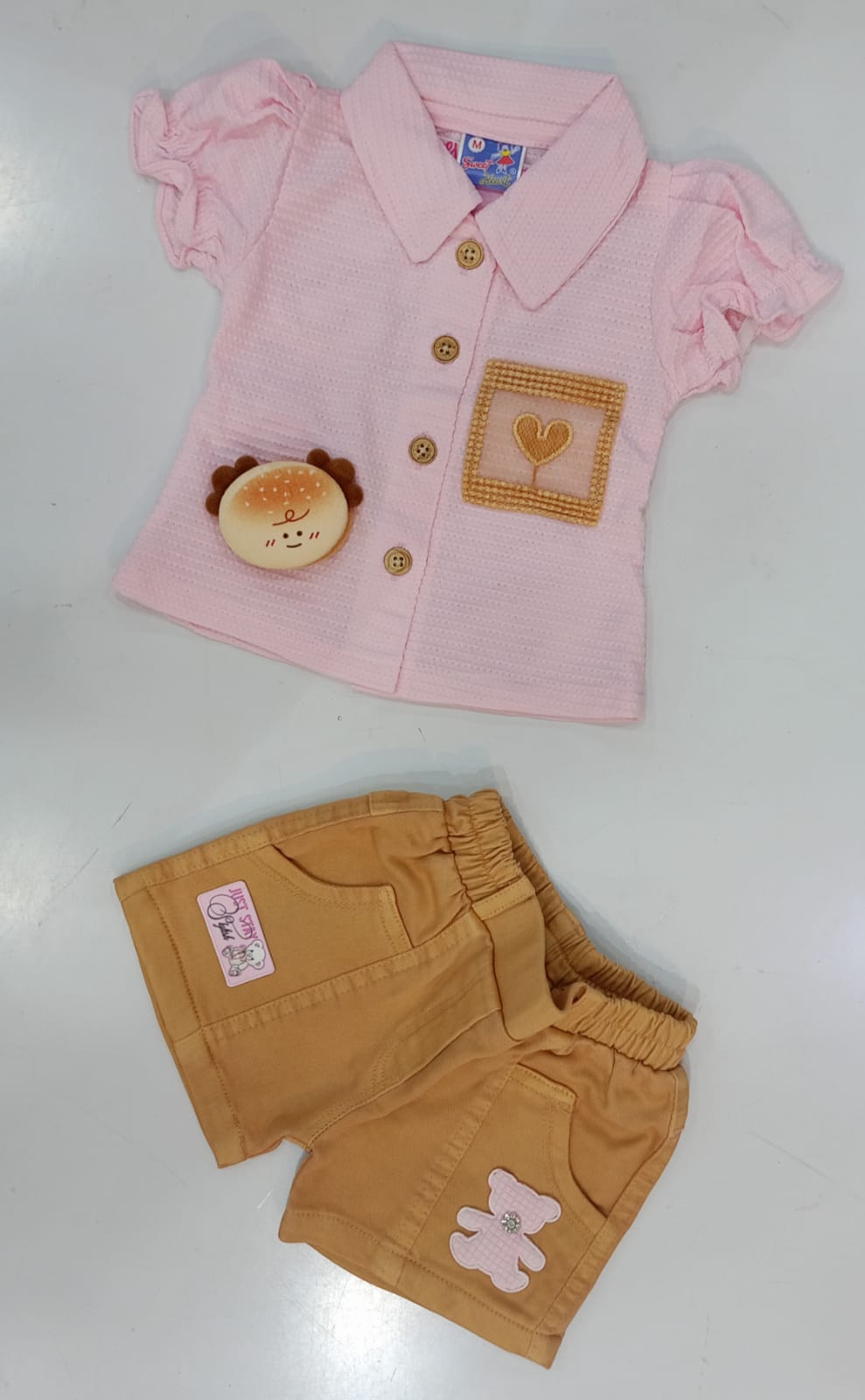 Peach & Mustard Teddy Co-ord Set for Baby Girls