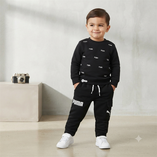 Black Logo Print Sweatshirt & Jogger Pants Set