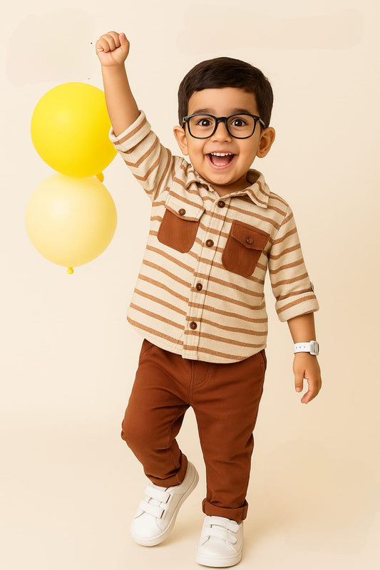 Choco Stripe Shirt & Brown Pant Set