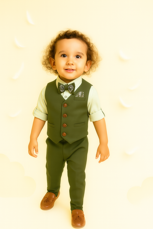 Stylish Olive Green 3-Piece Formal Set for Boys