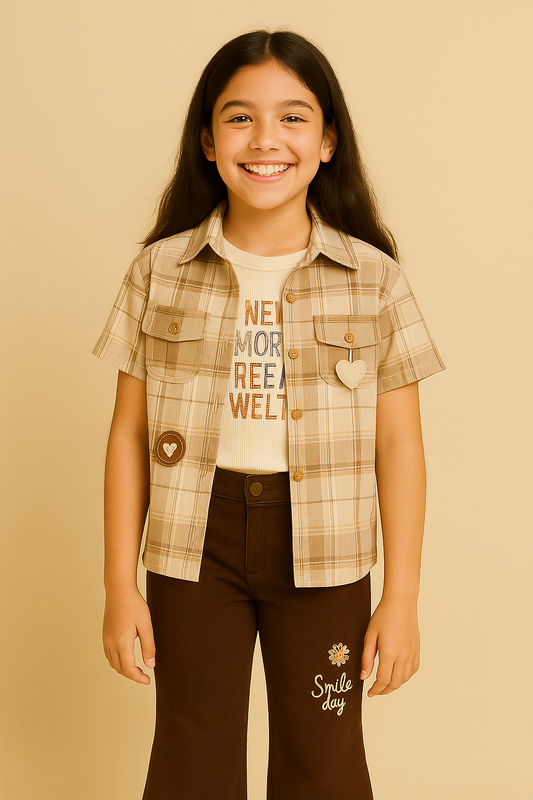 Brown Check Shirt & Flared Pant Set – Explorer Edition