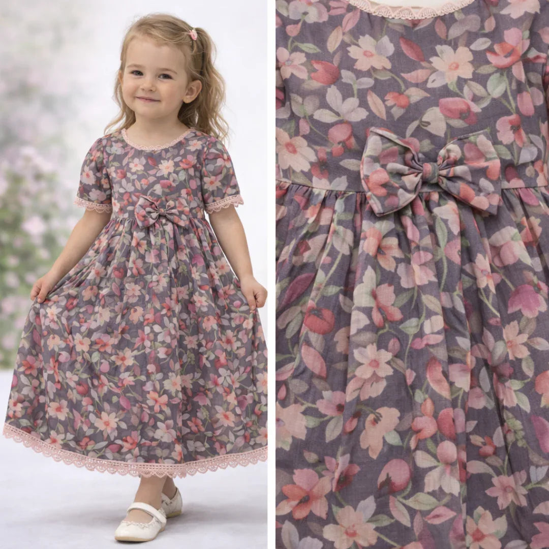 Girls Floral Cotton Frock with Bow (1.5–11 Years)