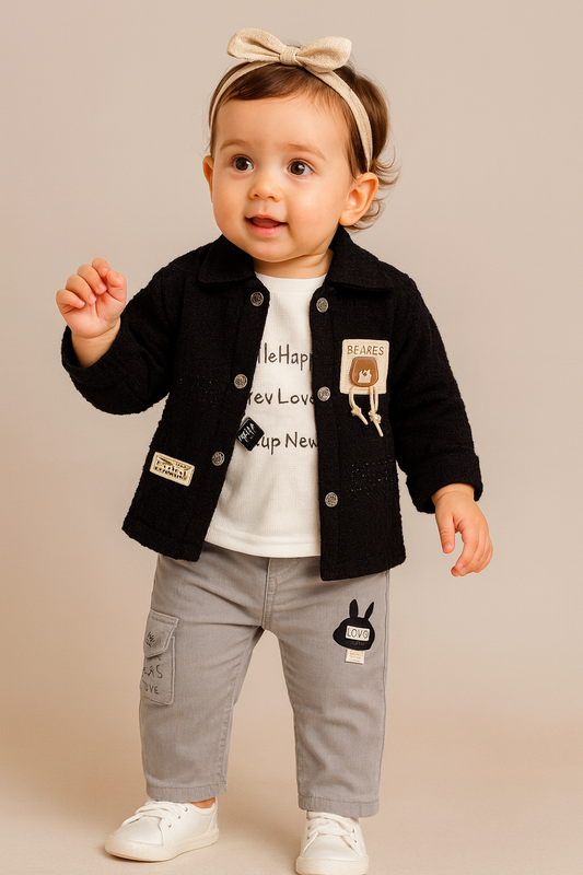 Black & Grey Bunny Patch Winter Set