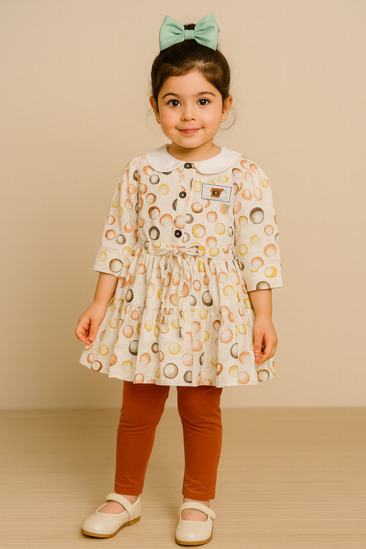 Polka Pop Cotton Frock Set – Beige & Rust Combo (3 to 11 Years)