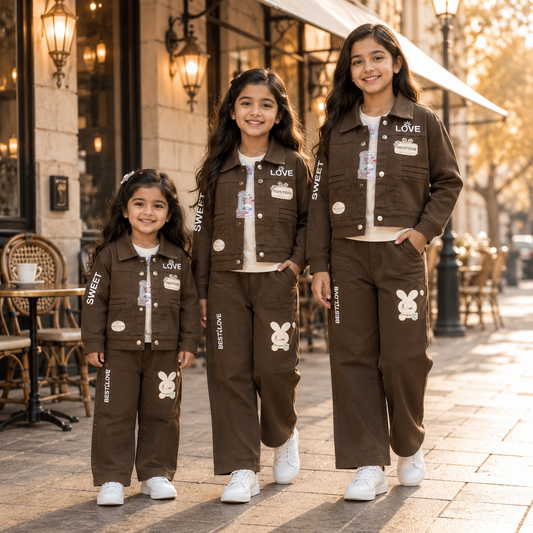 Brown Denim Jacket & Wide-Leg Pants Co-ord Set