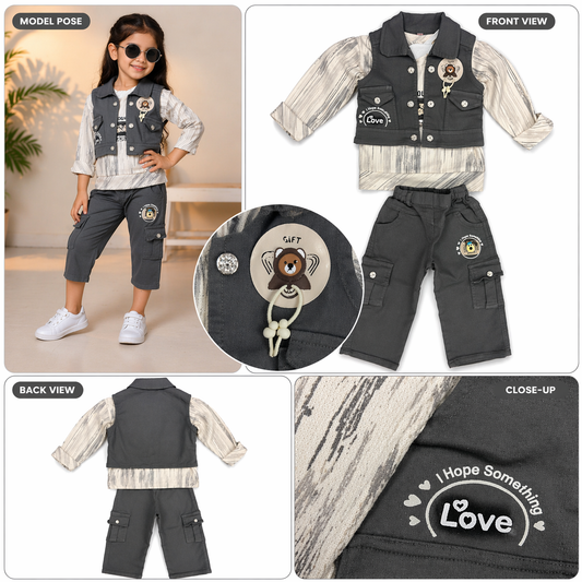 Girls 3-Piece Jacket Set with Cargo Capri