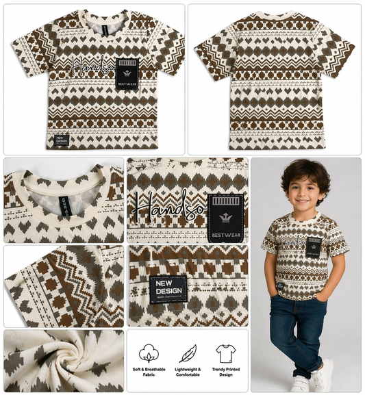 Boys Printed Pattern T-Shirt with Pocket Patch