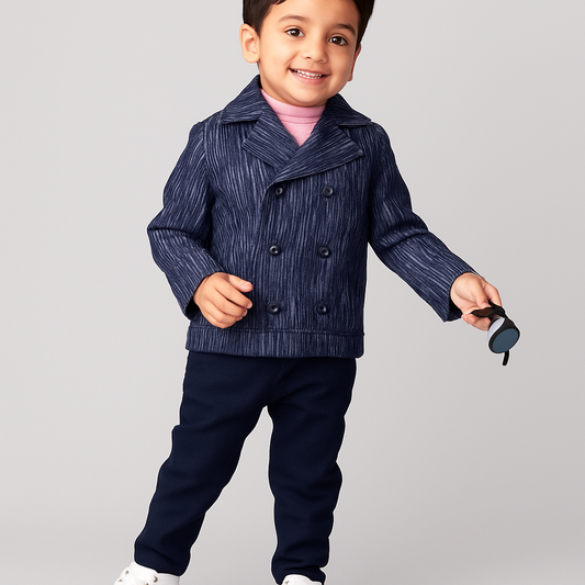 MintKids Navy Blue Double-Breasted Jacket & Trouser Set (1–6 Years)