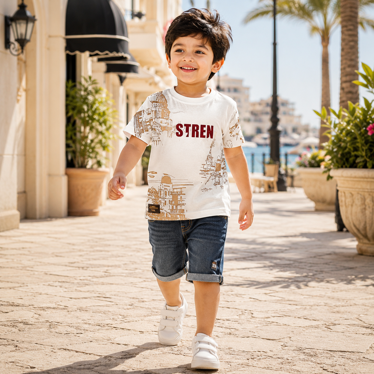 White City Sketch Stren Graphic T-Shirt & Denim Shorts Set