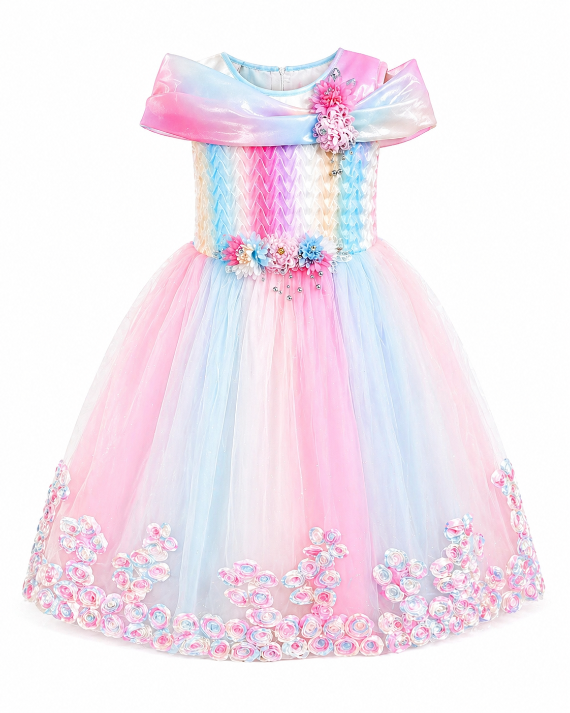 Pastel Rainbow Tulle Girls Gown | Mint Kids