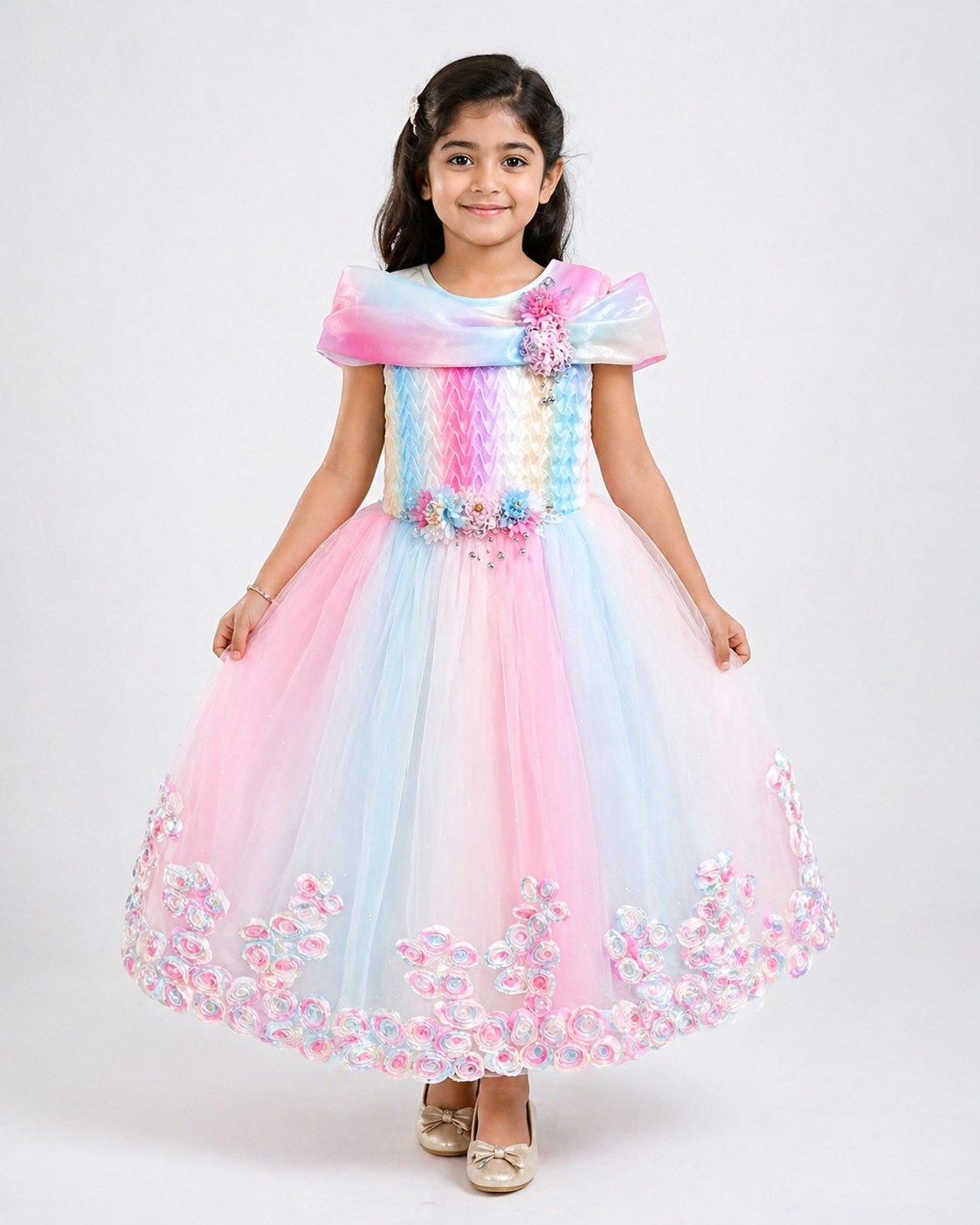 Pastel Rainbow Tulle Girls Gown | Mint Kids