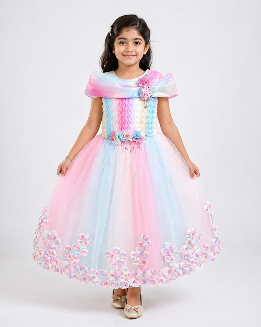 Pastel Rainbow Tulle Girls Gown | Mint Kids