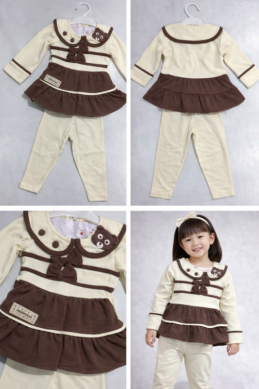 Girls Bear Design Top with Leggings Set
