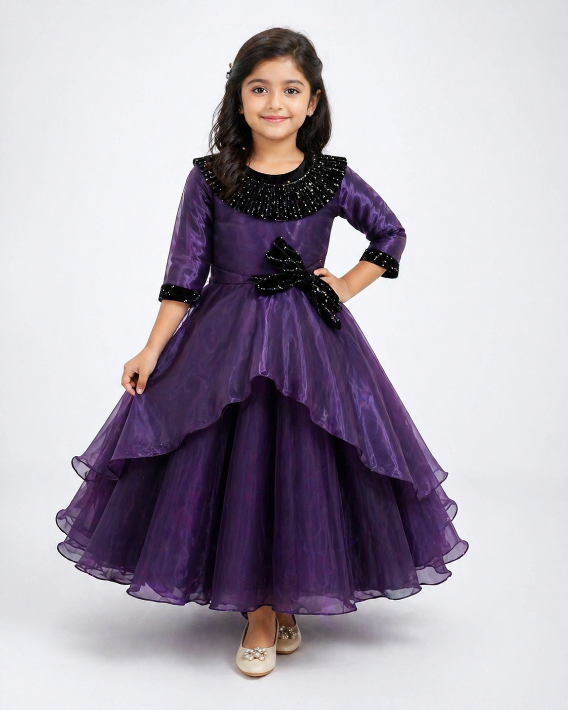Purple Sequin Collar Girls Gown | Mint Kids