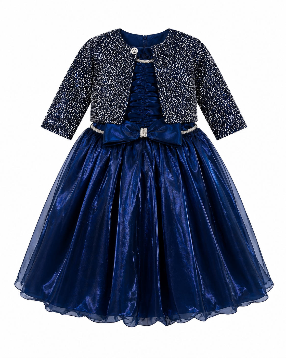 Navy Blue Shimmer Gown with Tweed Jacket | Mint Kids