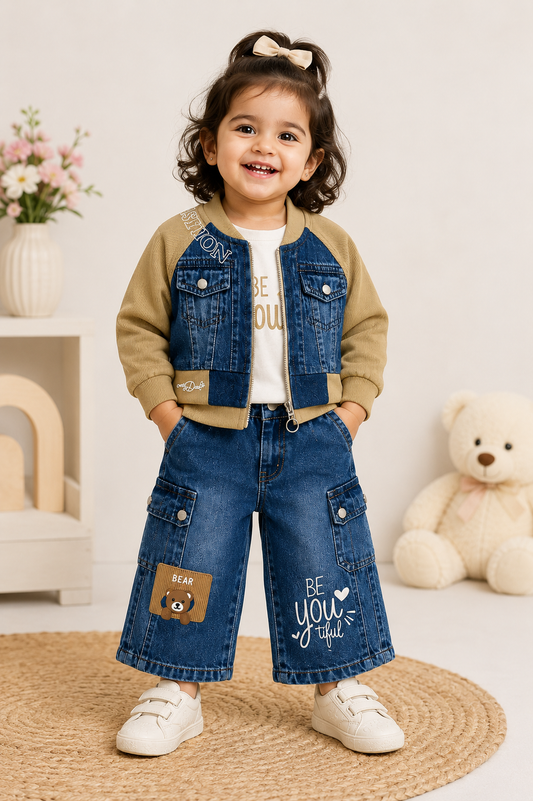 Be Youtiful Denim Jacket & Wide Leg Jeans Set