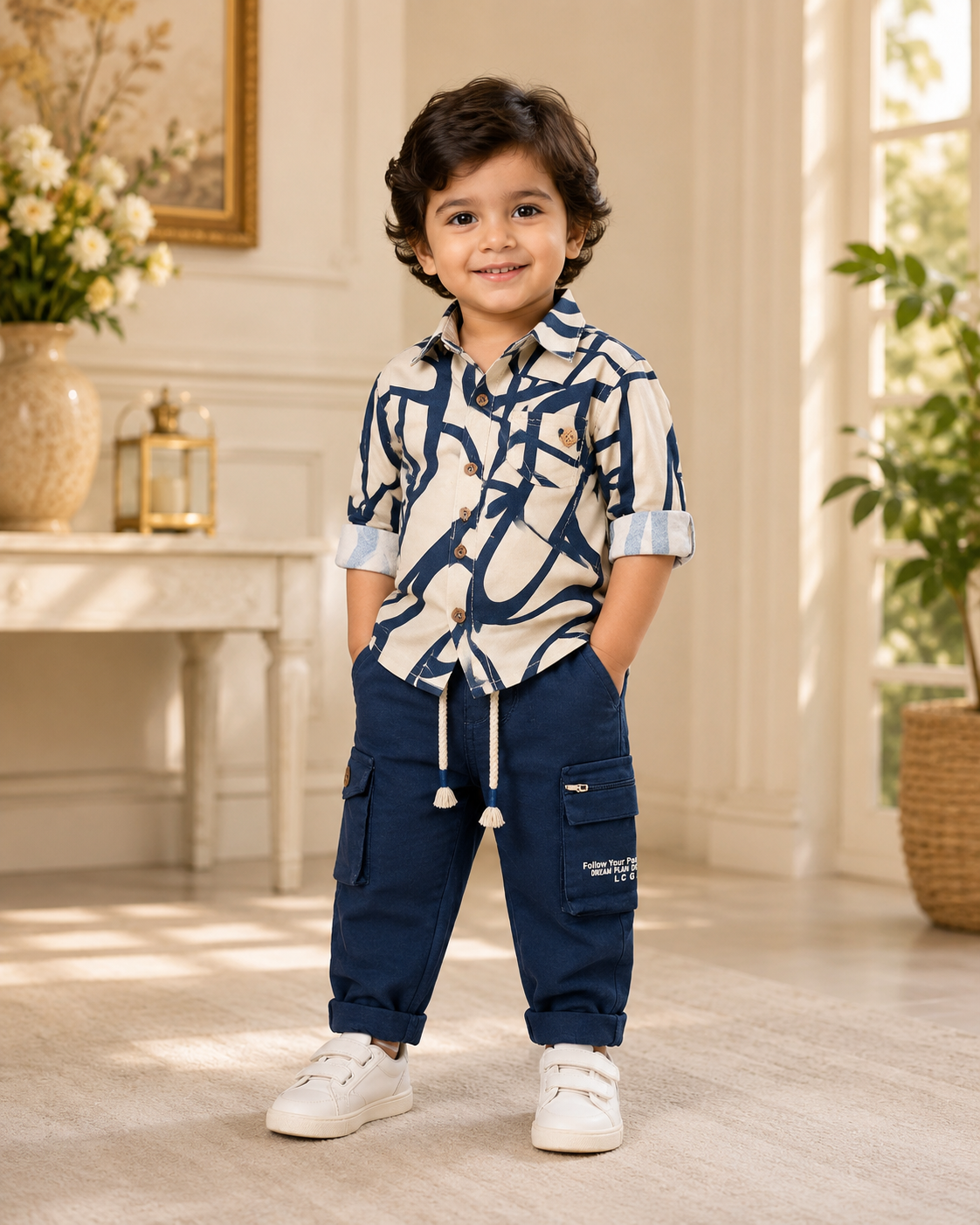 Navy Abstract Print Coord Set