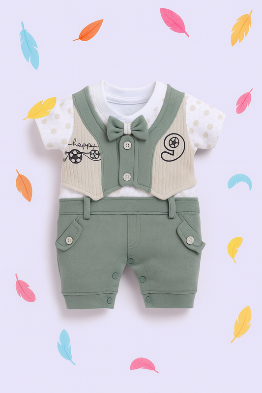 Dapper Olive Green Suspender Romper for Baby Boys
