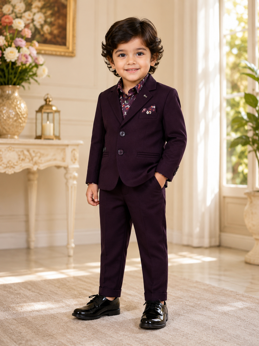 Plum 3-Piece Party Wear Suit for Boys