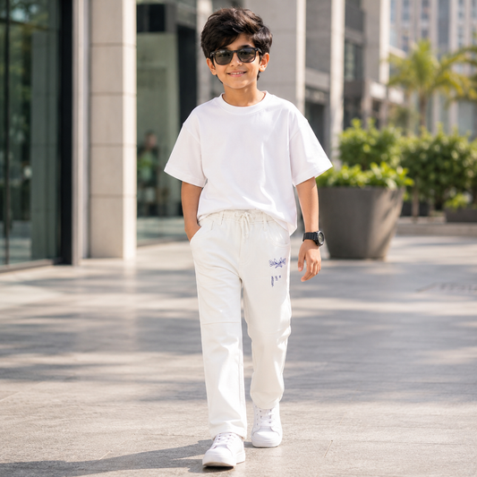 White Graphic Jogger Denim Pants