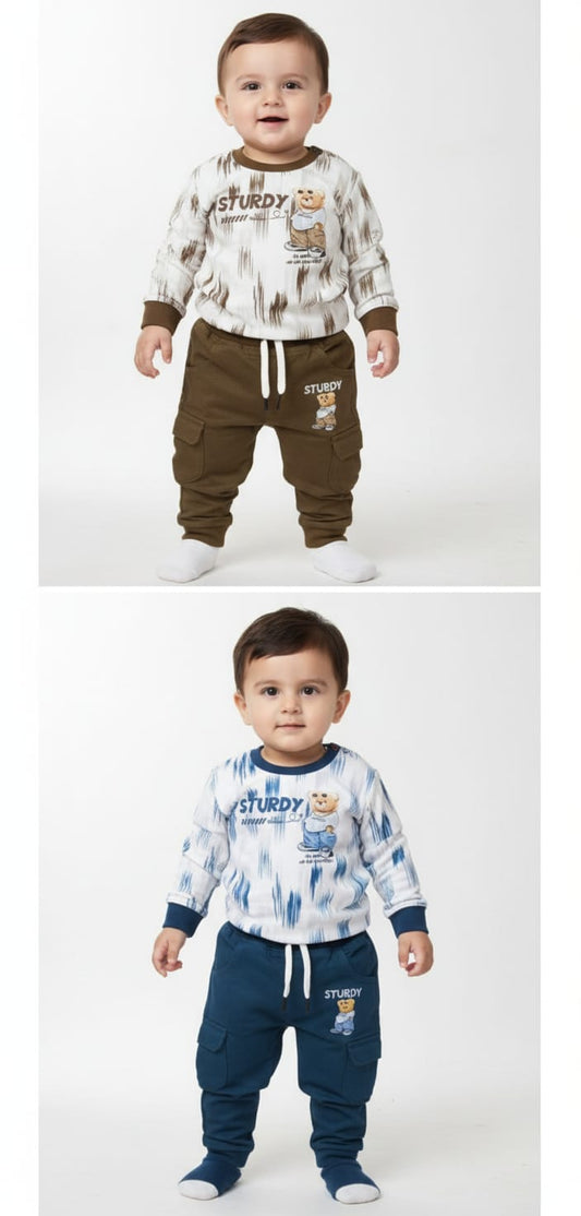 Baby Boys Sturdy Bear & Cargo Jogger Pants Set – Pack of 2 (3M to 1Y)