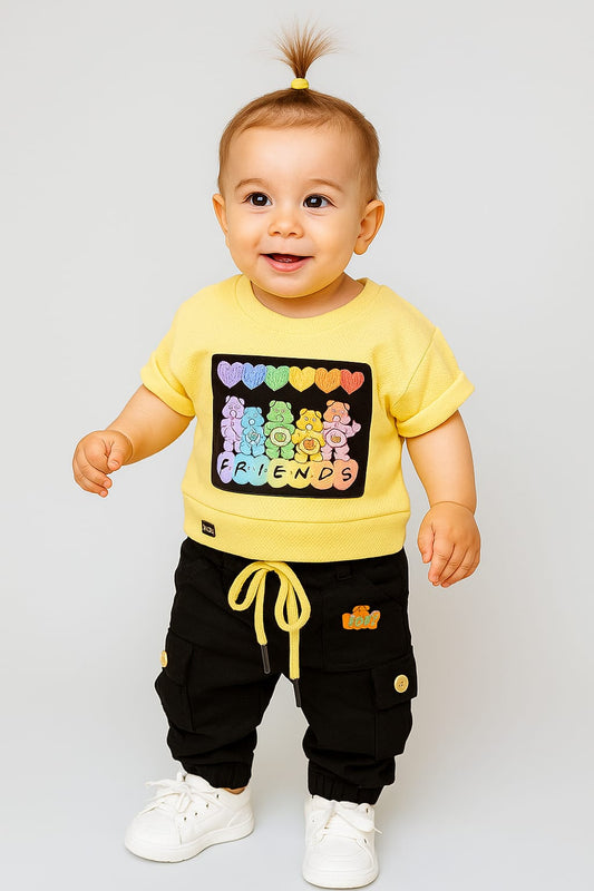 Baby "Friends" Cartoon Top & Cargo Pant Set