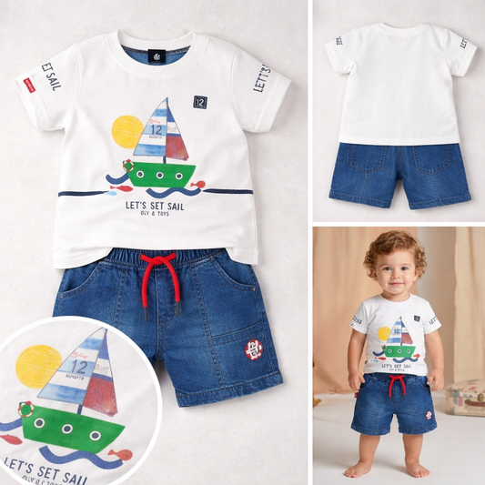 Boys Sail Boat T-Shirt Shorts Set (1–4Y)