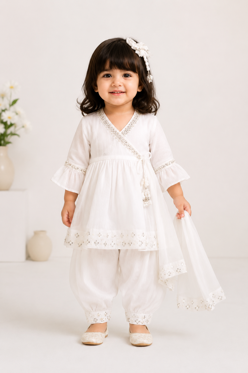 Sequin Embroidered Angrakha Kurta Set with Dupatta