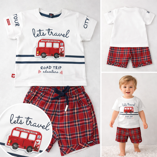 Boys Travel Print T-Shirt Shorts Set (1–4Y)