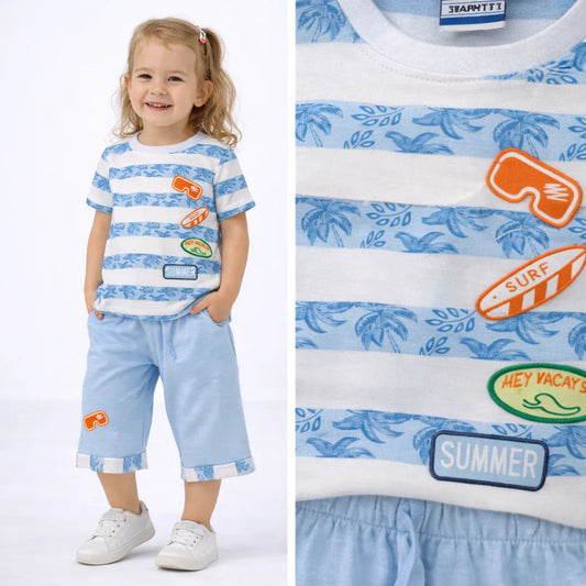 Girls Summer Striped T-Shirt with Bermuda Capri Set (1–5 Years)