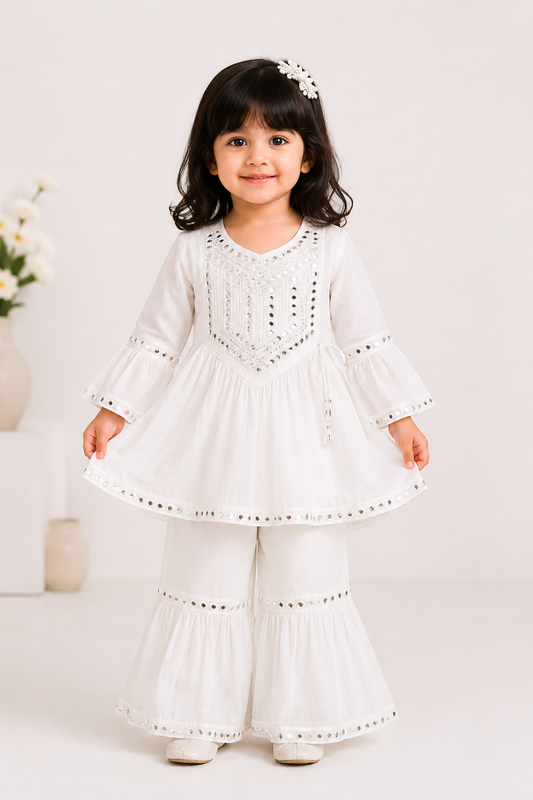 Mirror Work Angrakha Kurta & Sharara Set
