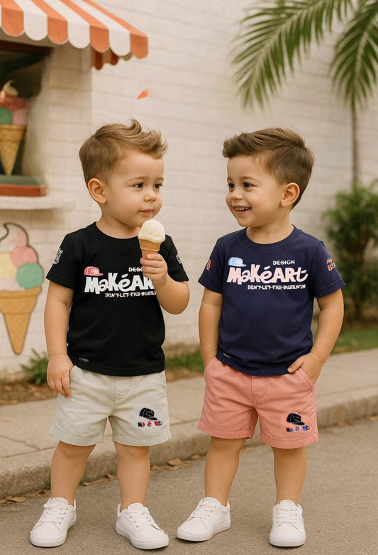 “Make Art Twin Co-ord Set – Summer Edition (Black & Navy Tees)”