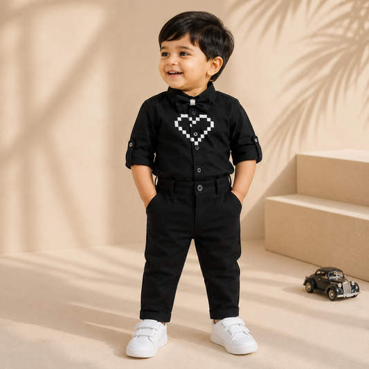 Black Pixel Heart Formal Shirt & Pants Set