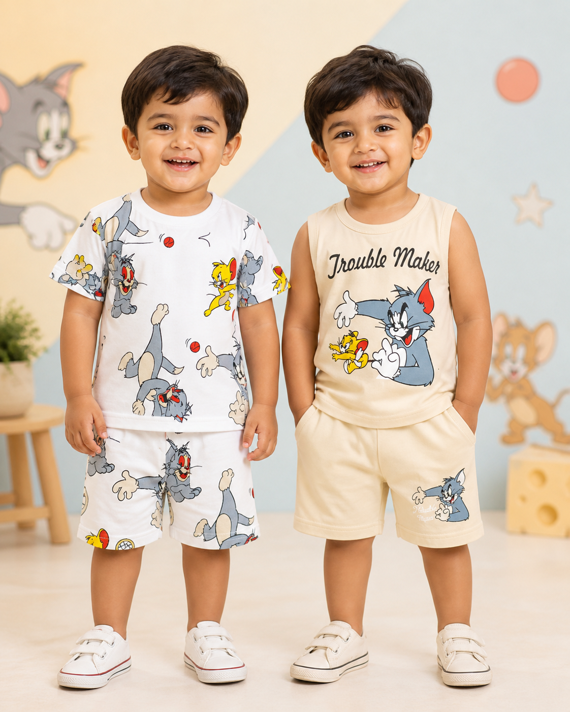 Tom & Jerry Cartoon Boys Combo Pack of 2 | T-Shirt & Shorts Set | 1-3 Years | ₹450