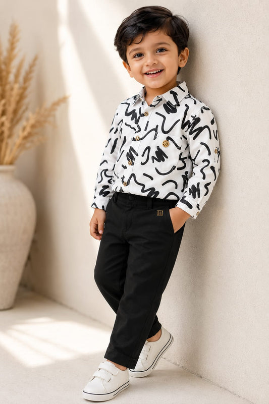 Abstract Graffiti Shirt & Black Pants Set