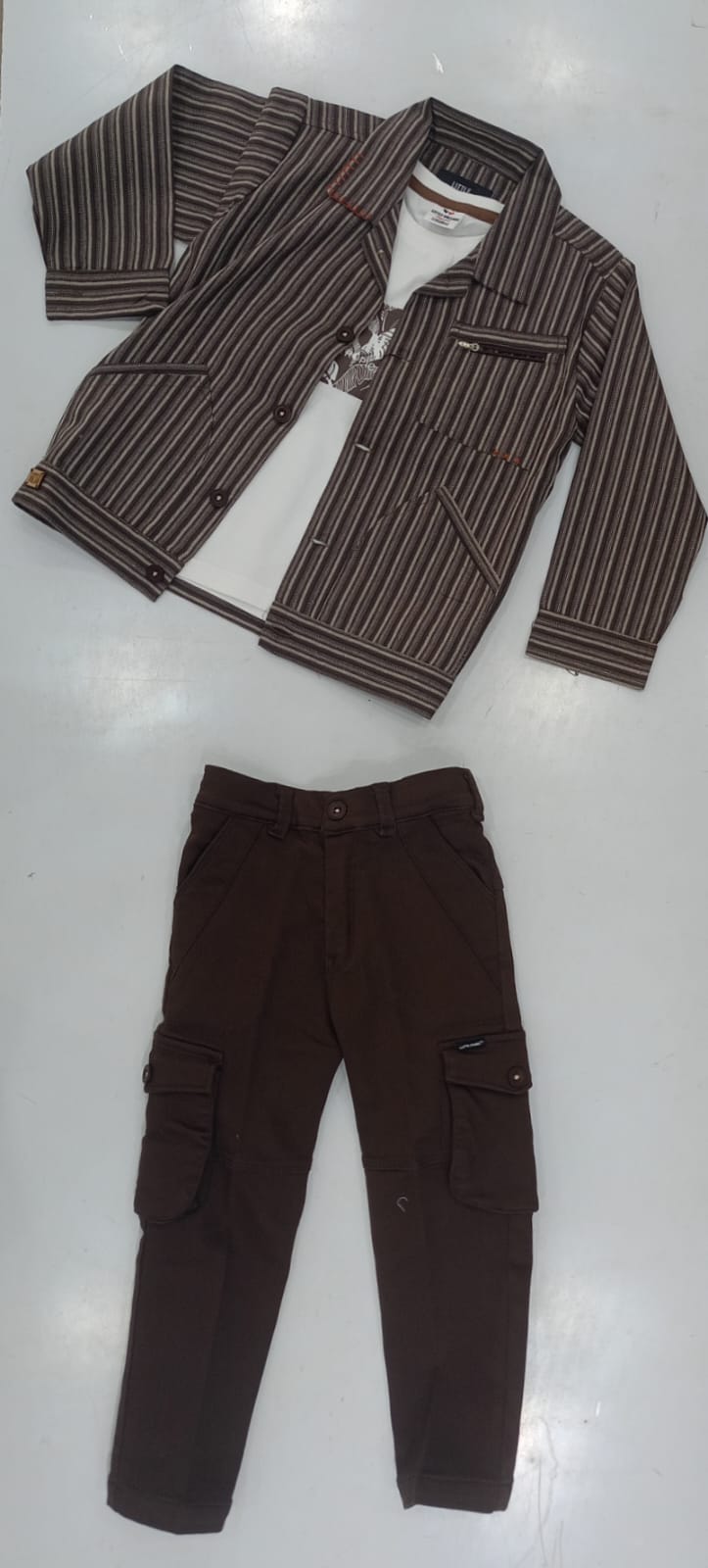 Boys Brown Stripe Shirt Pant Set (1–3Y)