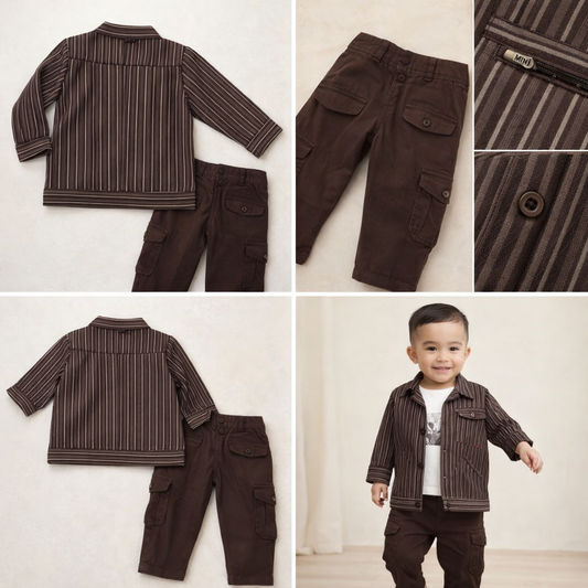 Boys Brown Stripe Shirt Pant Set (1–3Y)