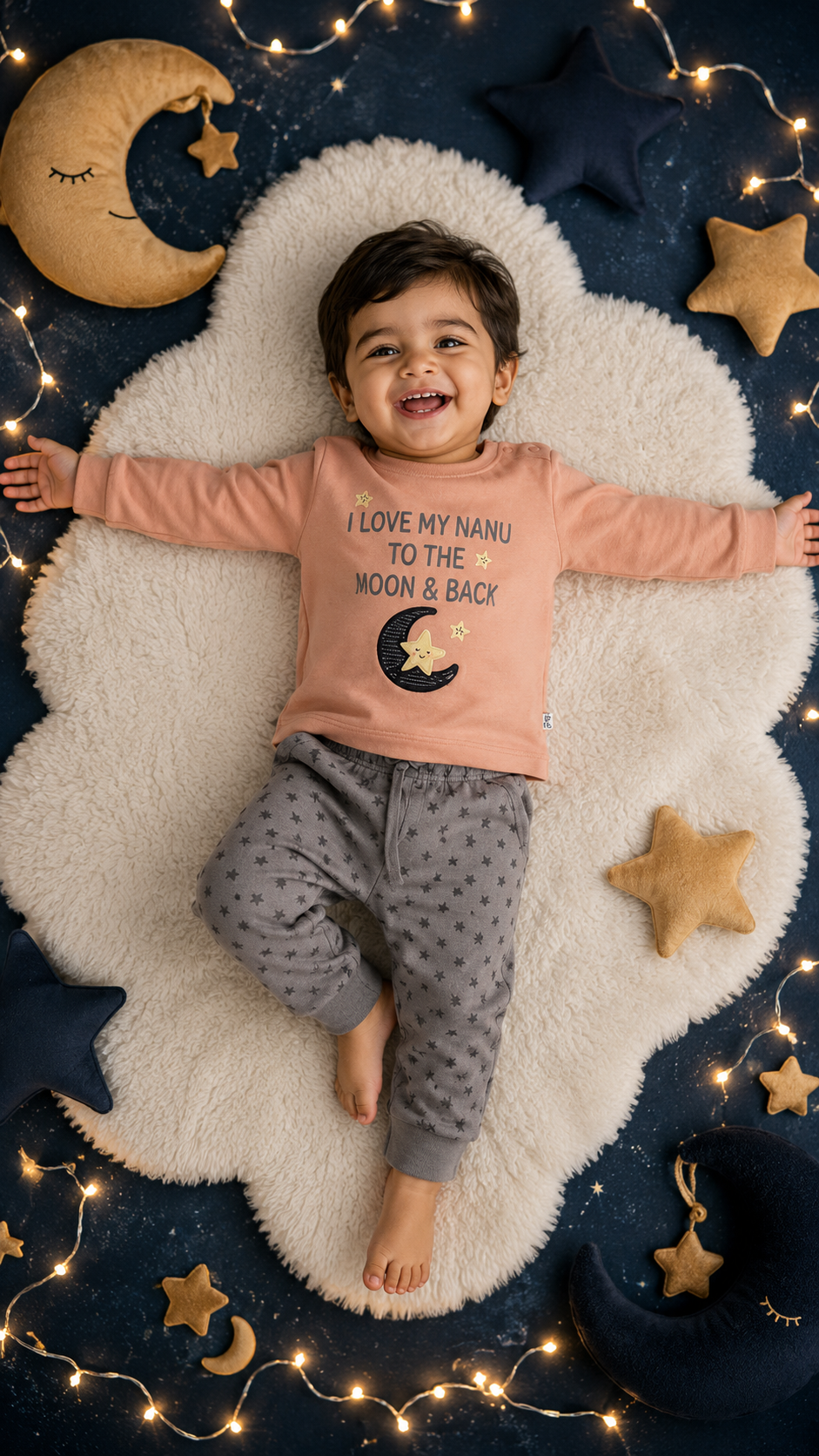 Peach I Love My Nanu To The Moon & Back Tee & Star Print Jogger Set