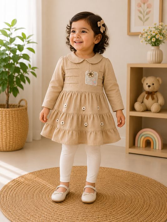 Daisy Patch Peter Pan Collar Frock & Leggings Set