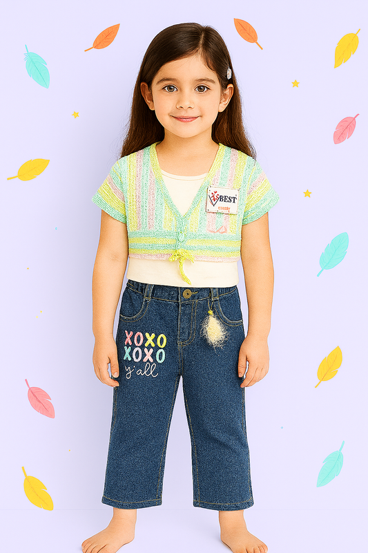 astel Charm 2-Piece Set – Girls Top & Denim Capri